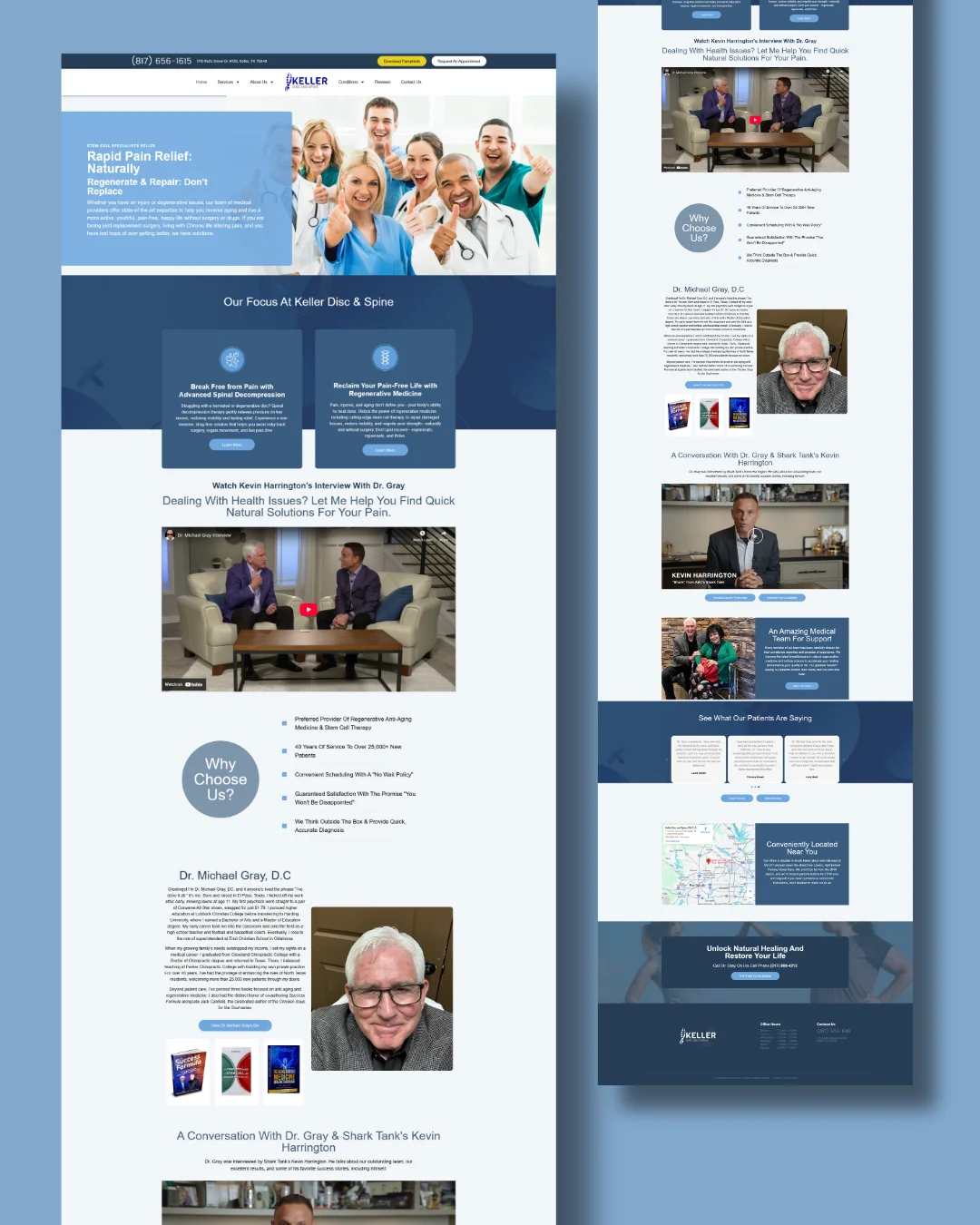 Healthcare clinic website design showcasing medical services, doctor information, patient resources, and contact sections